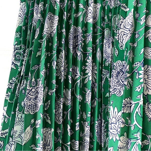 NWT J. Crew Pleated Midi Skirt Green Floral Paisley Picnic White XL / XLarge - Picture 4 of 9